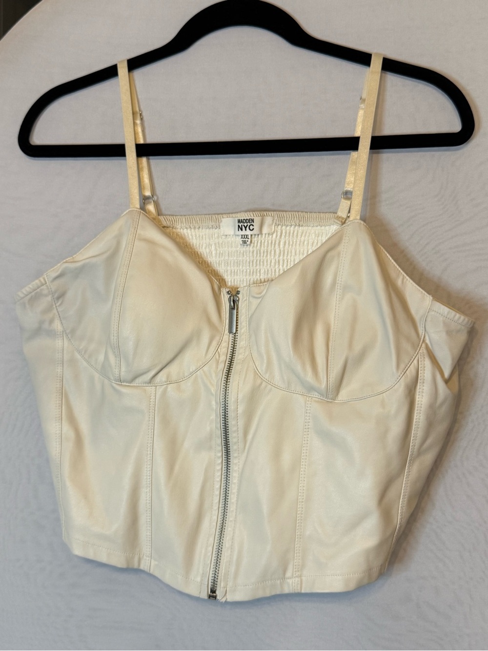 Madden NYC Womens 3X Ivory Faux Leather Corset Bustier Crop Top Zip Front